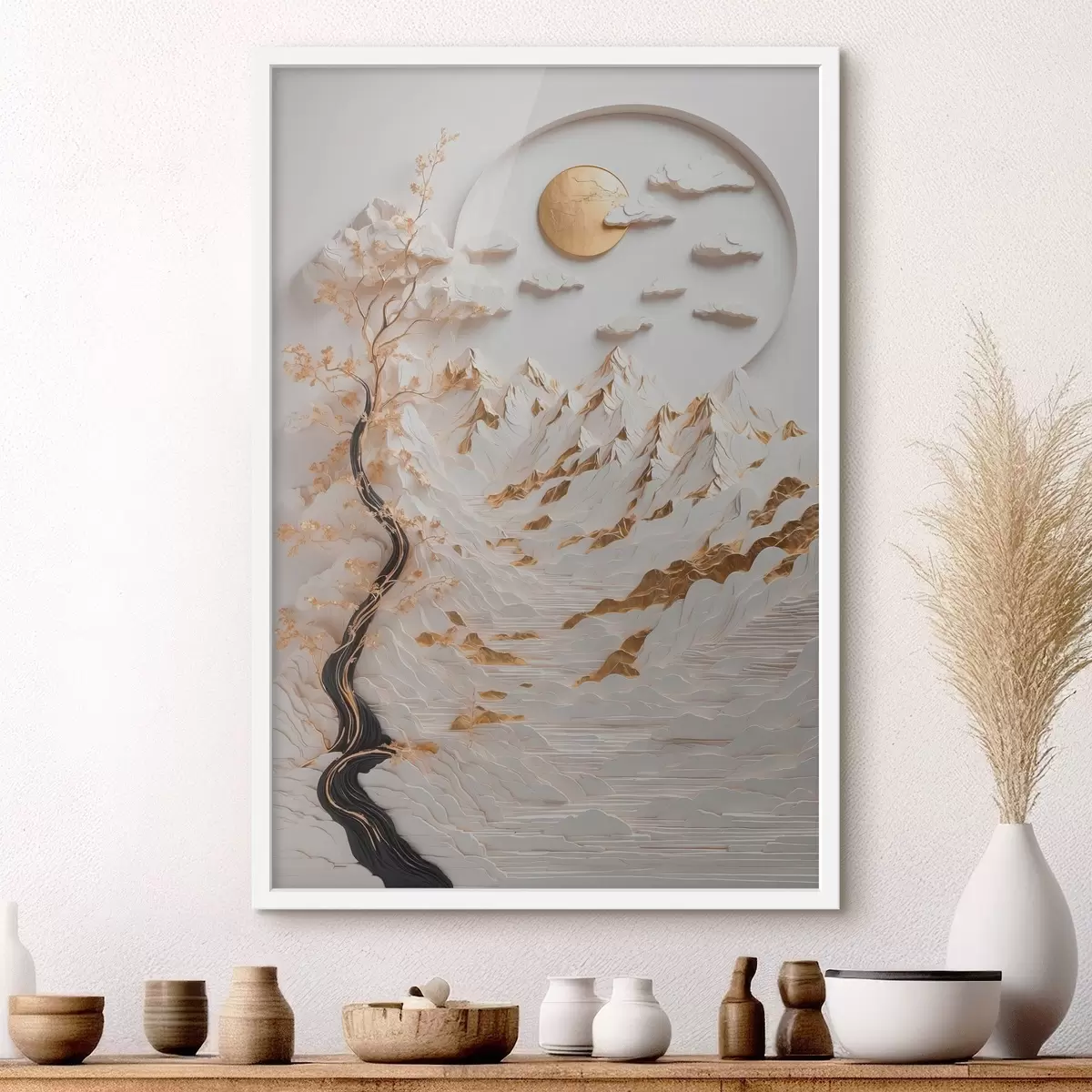 Poster Abstrakte Berge und Sonne f44428