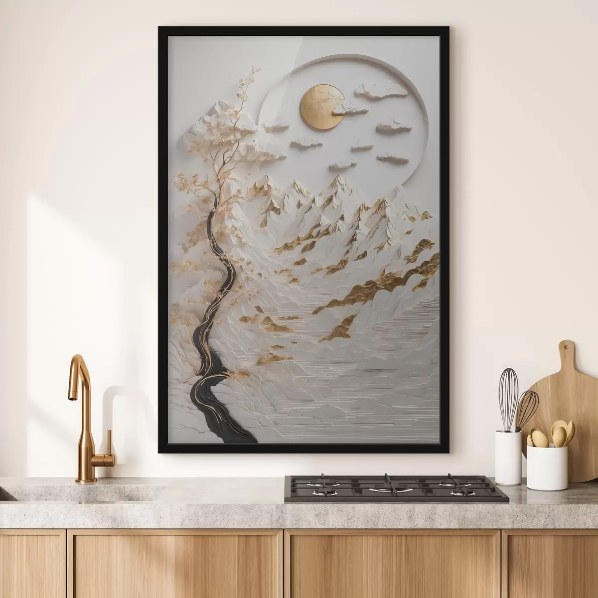 Poster Abstrakte Berge und Sonne f44428