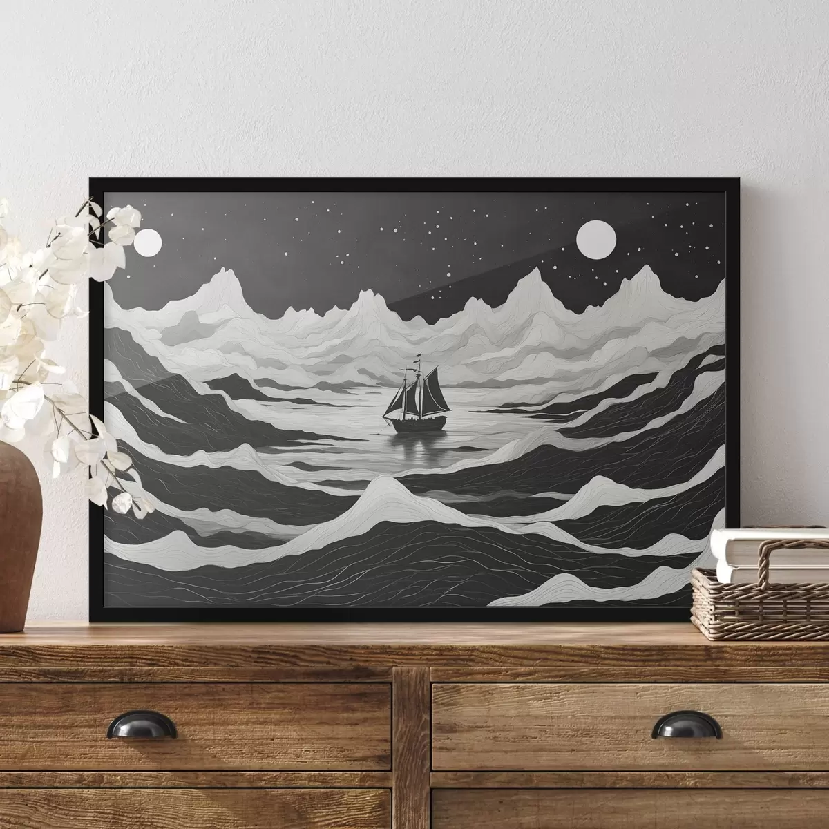 Poster Schiff im nebligen Nachtmeer f44437