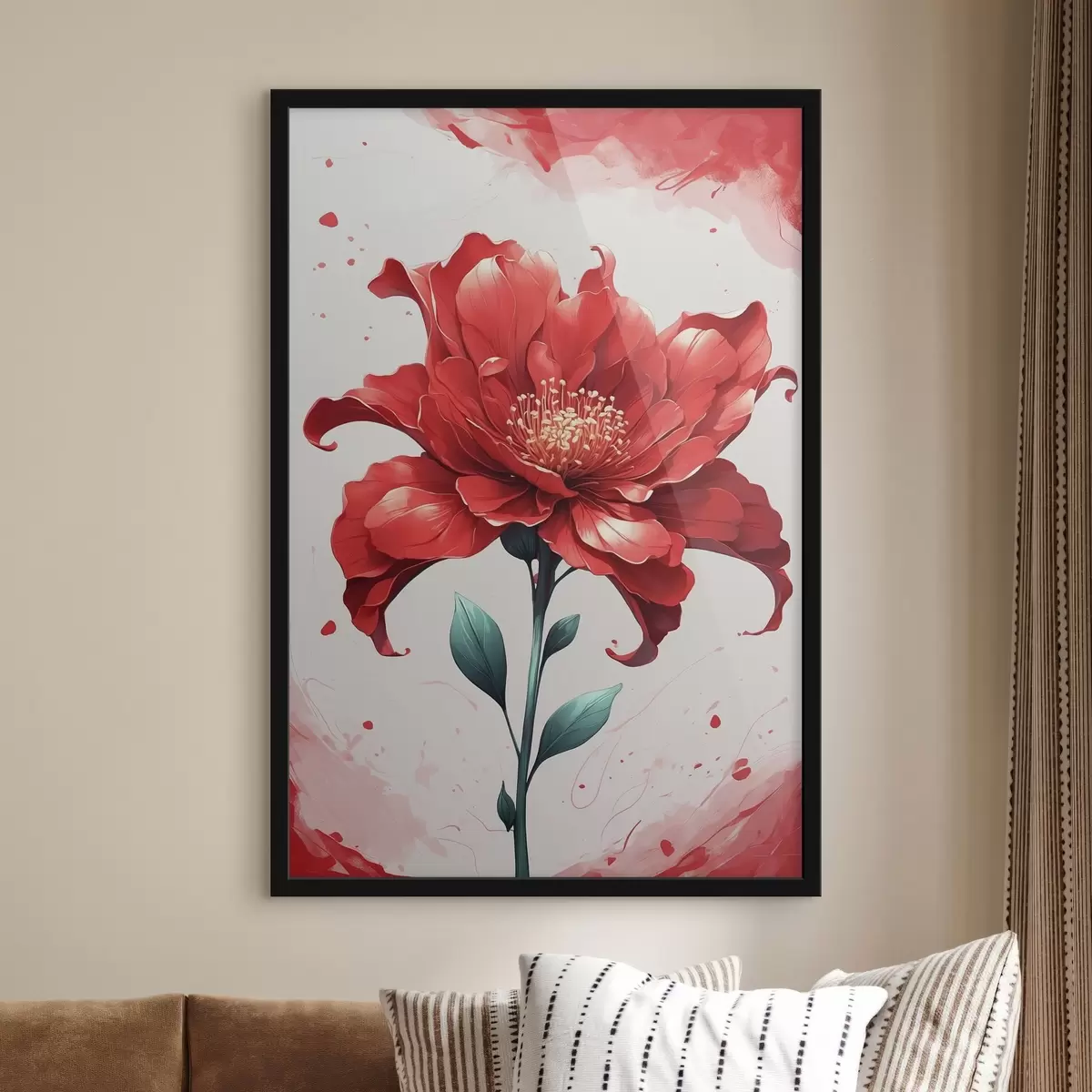 Poster Rote Blume auf weiß-rotem Hintergrund f44442