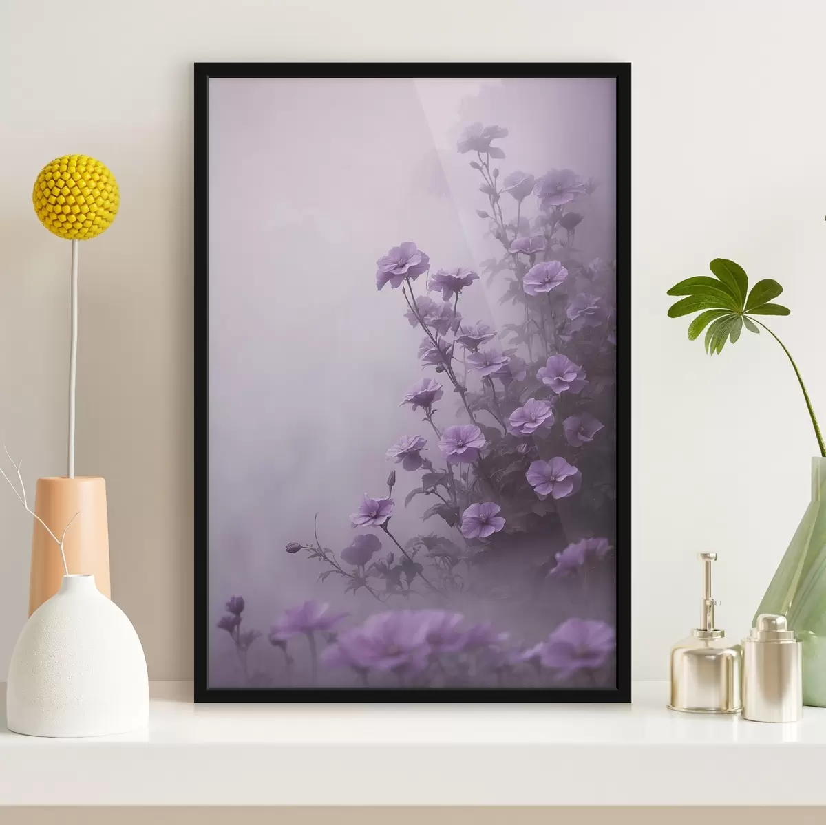Poster Lila Blumen im Nebel f44456