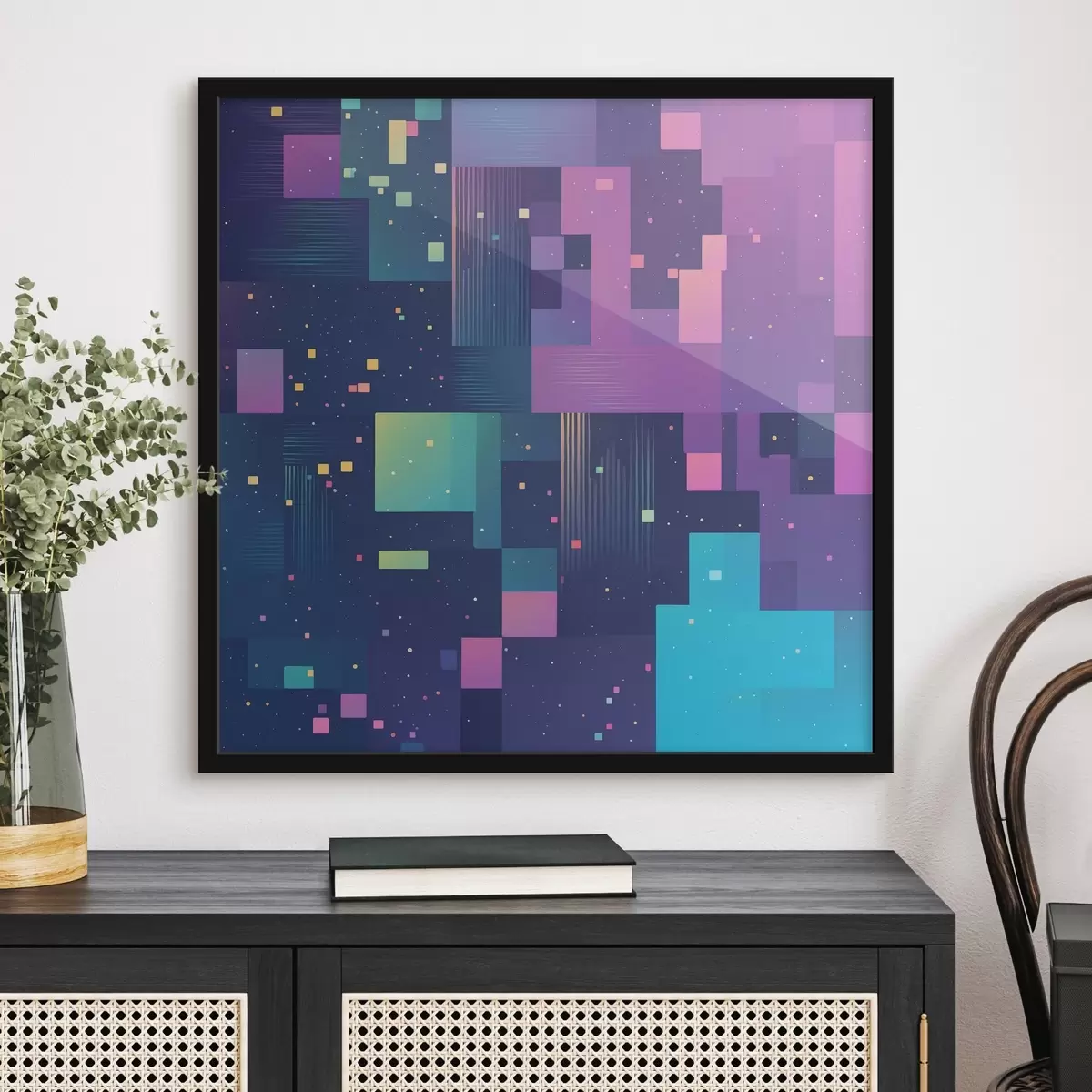 Poster Abstrakte Malerei mit mehrfarbigen rechteckigen Figuren f44457