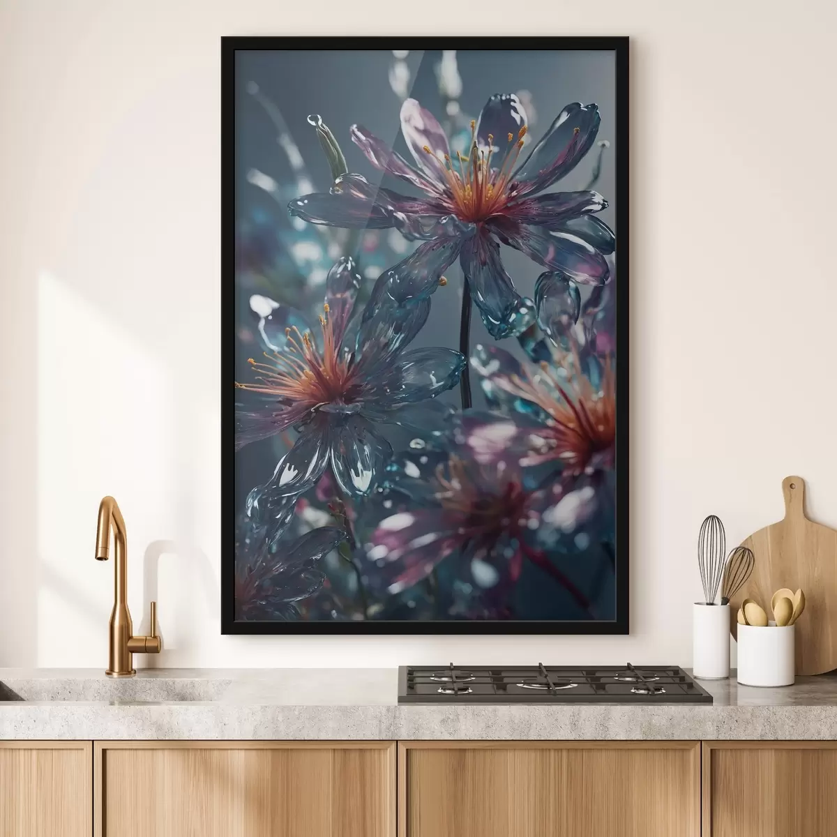 Poster Transparente Blumen auf unscharfem Hintergrund f44469