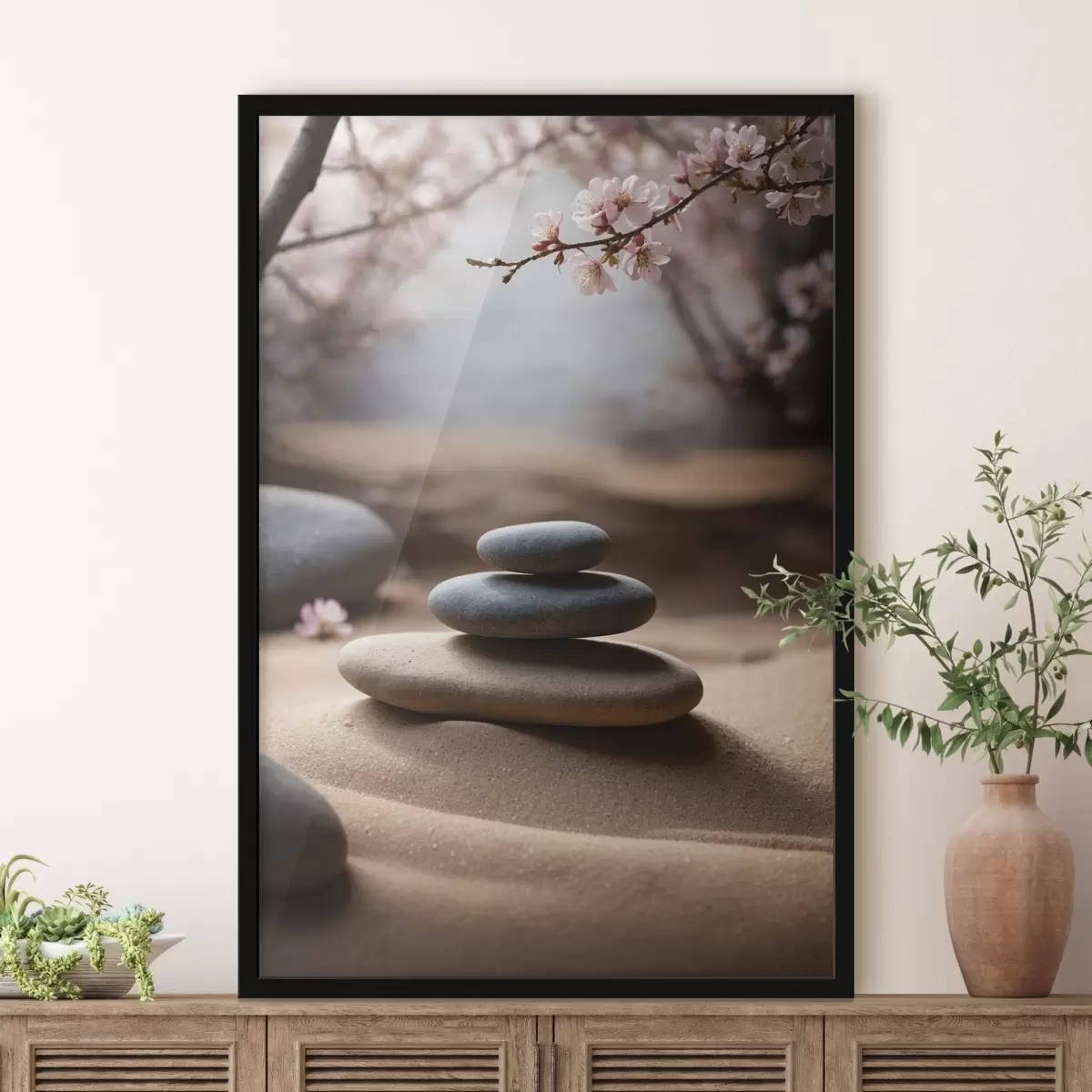 Poster Steine auf Sand auf unscharfem Hintergrund f44475