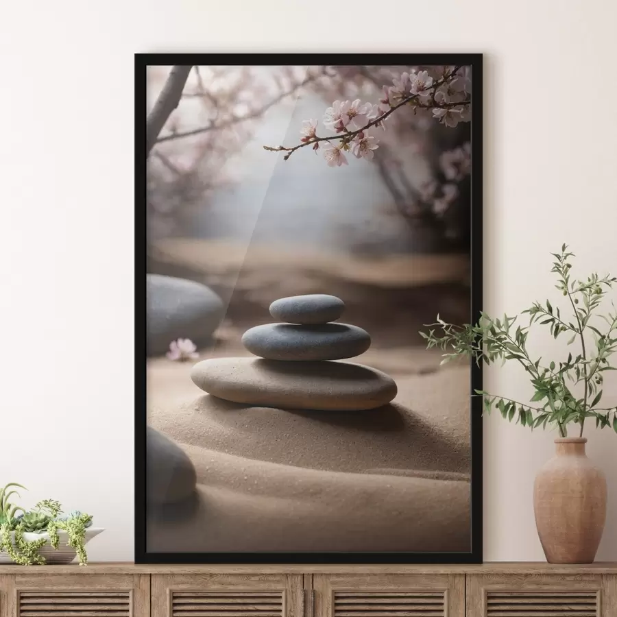 Fototapete Steine auf Sand auf unscharfem Hintergrund f44475