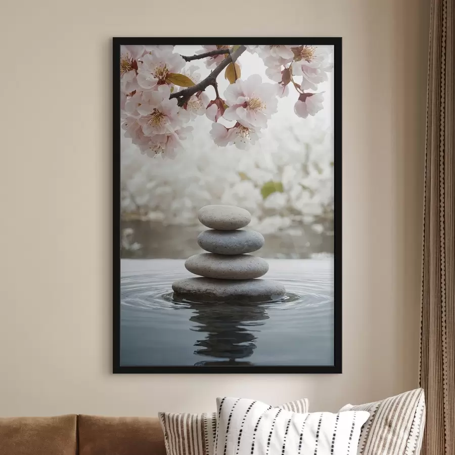 Fototapete Steine im Wasser auf unscharfem Hintergrund f44476