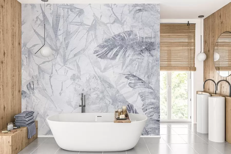 Fototapete Florale Abstraktion im Grunge-Stil mit Nachahmung von Abrieb, Blautöne w03926v3