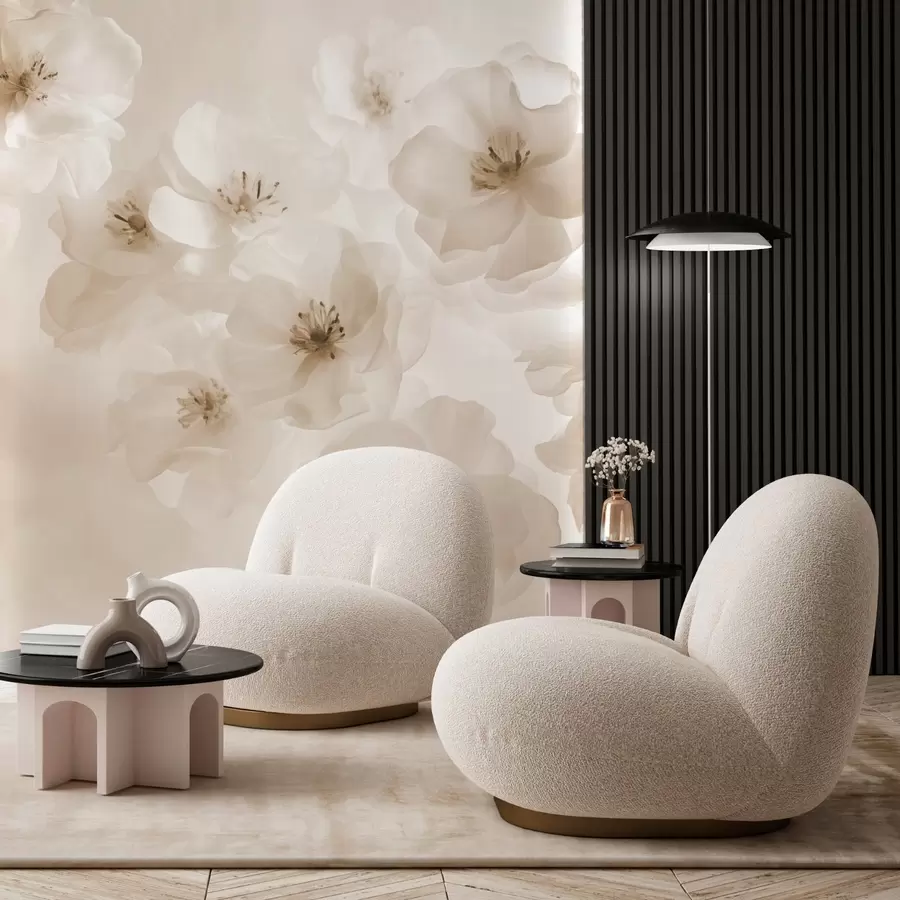 Fototapete Zarte große Blüten, Beigetöne w03931v2