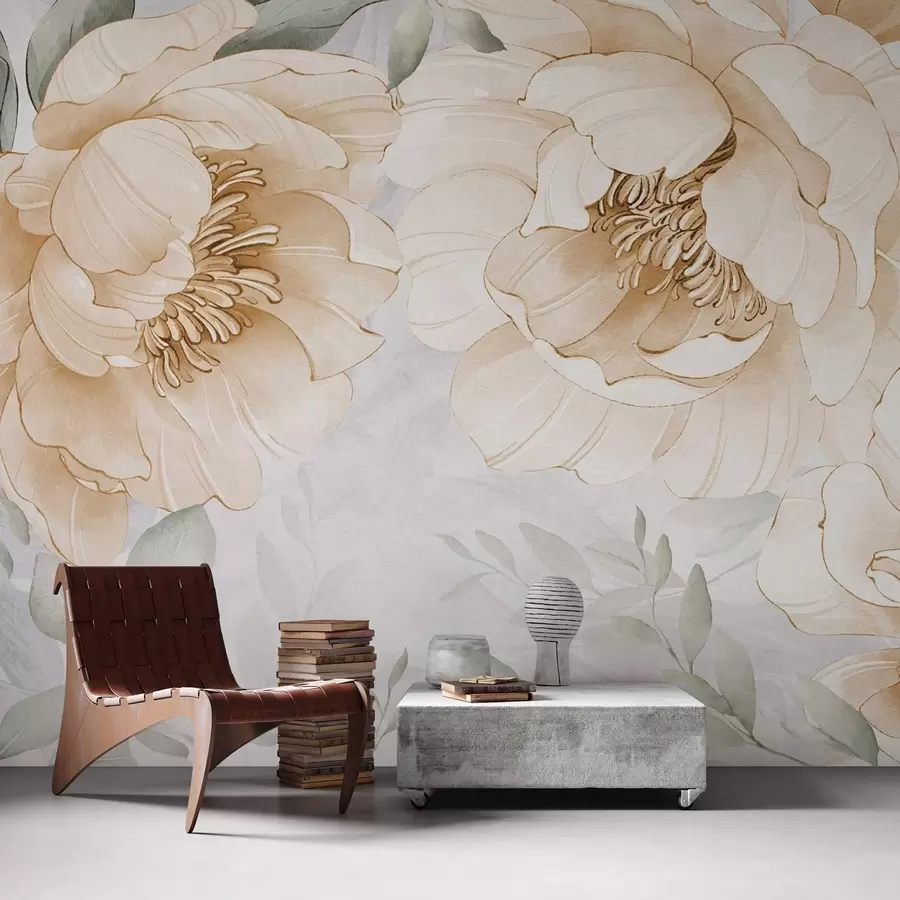 Fototapete Gelbe Pfingstrosen Nachahmung Aquarell w03932v1