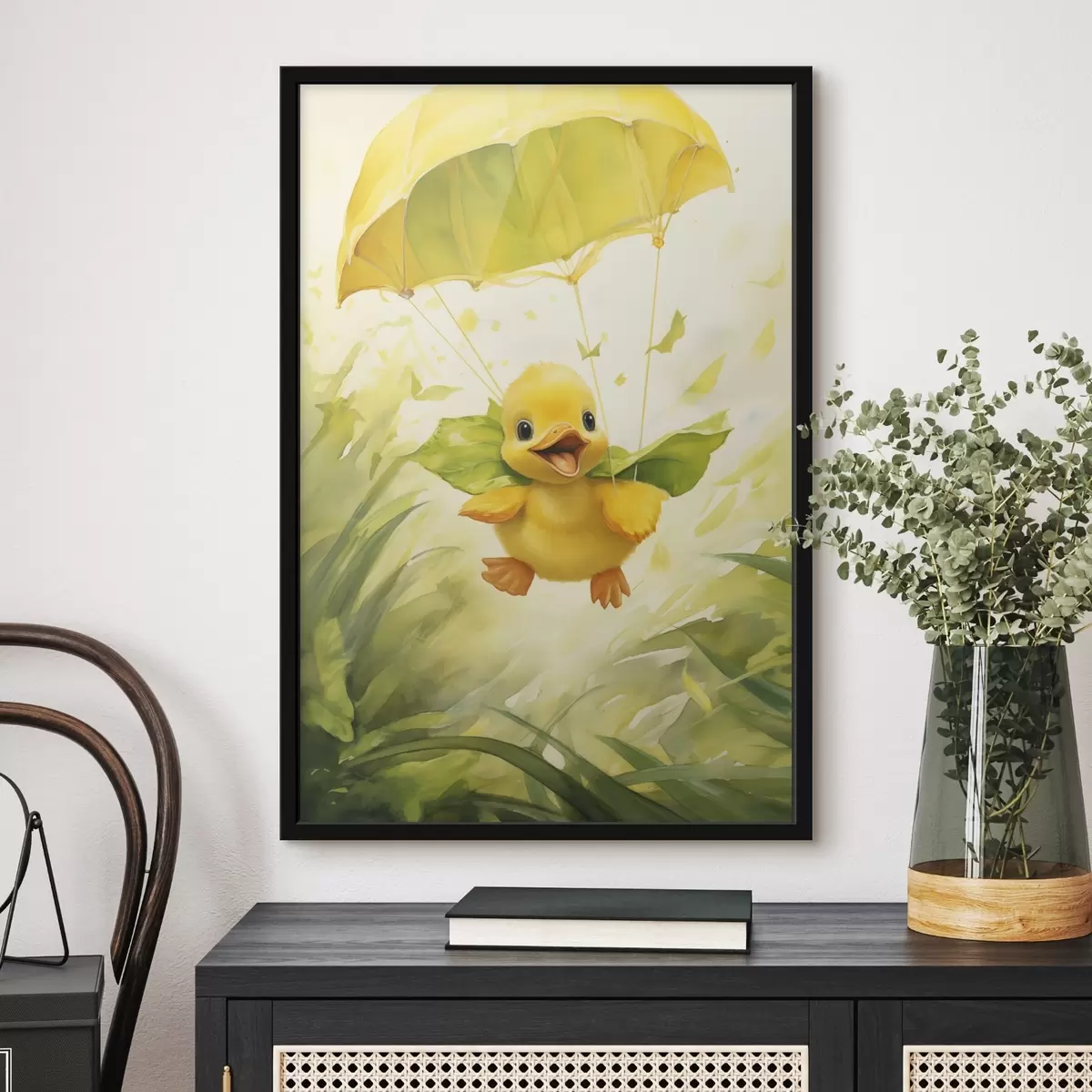 Poster Entenküken mit Fallschirm f44529