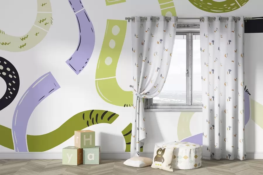 Fototapete Abstrakte Zeichnungen, jugendlich, Kritzeln, grün, lila w04066v1