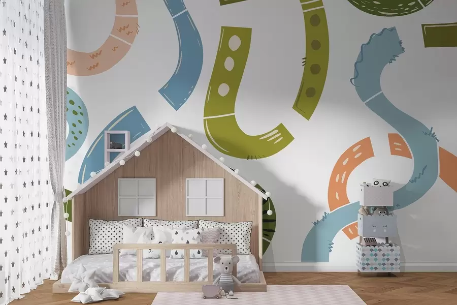 Fototapete Abstrakte Zeichnungen, jugendlich, Kritzeln, grün, blau, rosa w04066v2