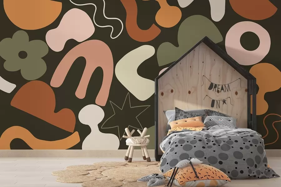 Fototapete Geometrische Figuren, jugendlich, Abstraktion, dunkelgrüner Hintergrund w04067v2