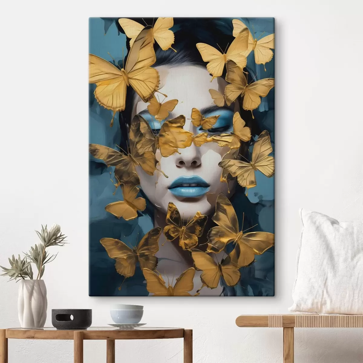 Wandbilder Porträt eines Mädchens mit Schmetterlingen s44583