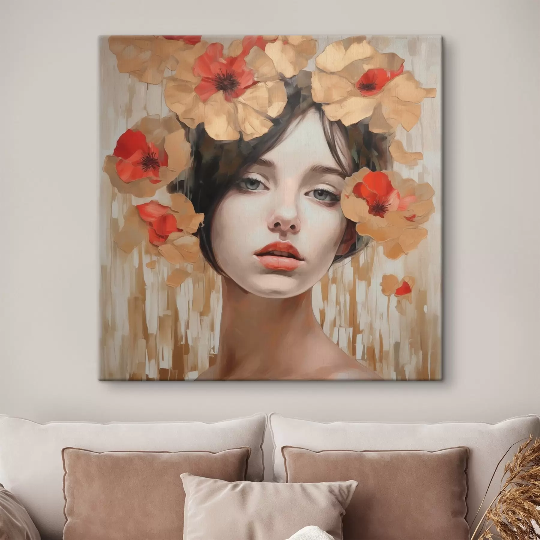 Wandbilder Porträt eines Mädchens mit Blumen s44593