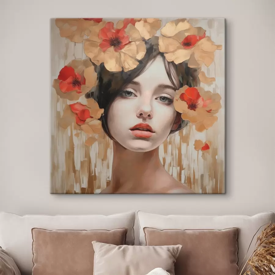 Wandbilder Porträt eines Mädchens mit Blumen s44593