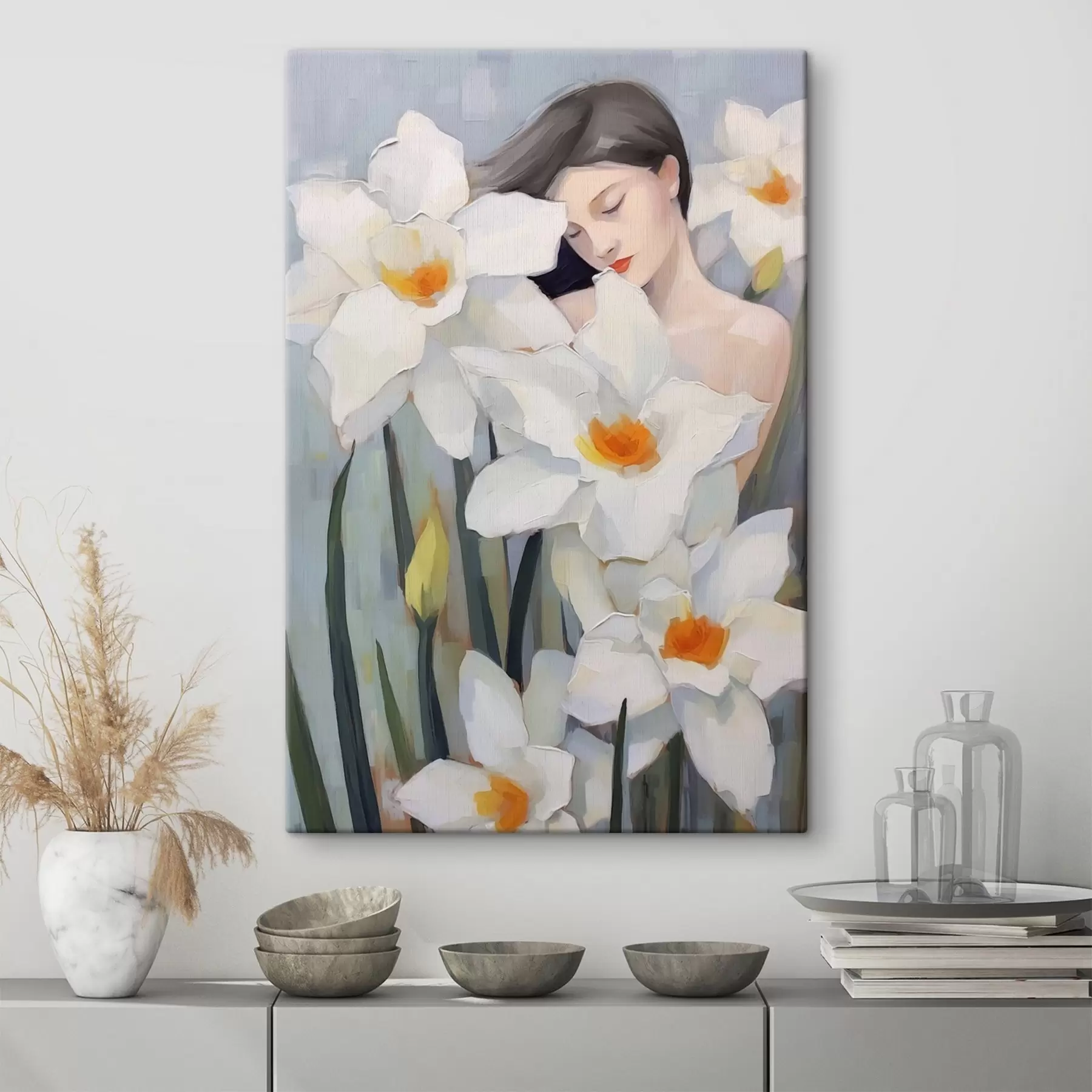 Wandbilder Mädchen mit Narzissen s44594