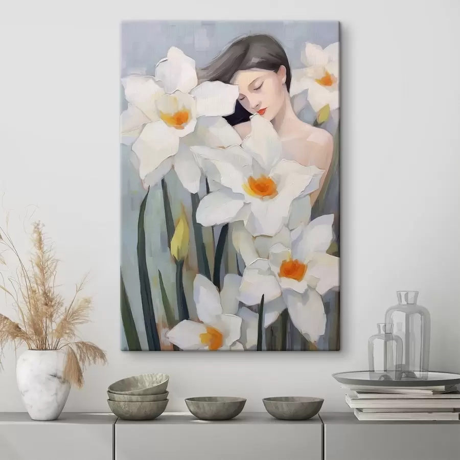 Wandbilder Mädchen mit Narzissen s44594