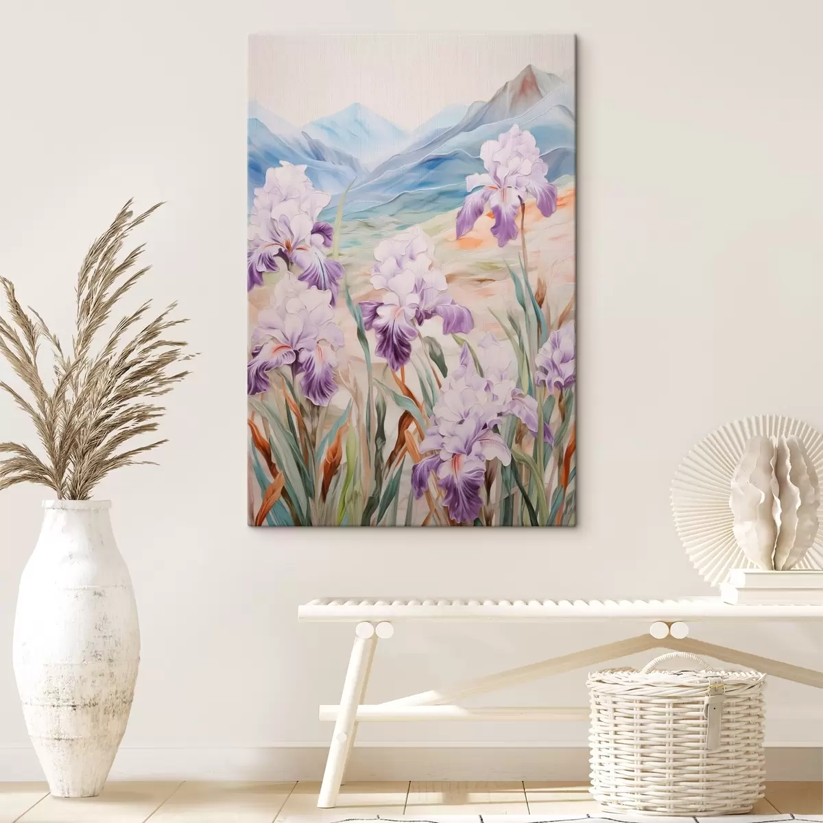 Wandbilder Schwertlilien vor der Kulisse der Berge s44599