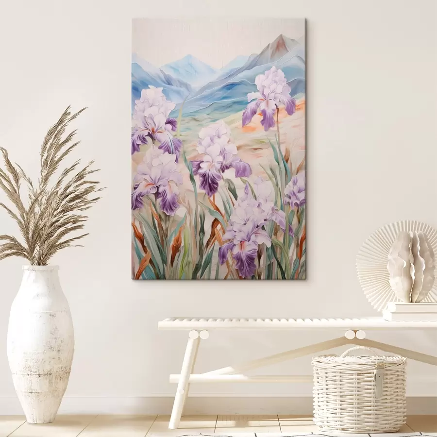 Wandbilder Schwertlilien vor der Kulisse der Berge s44599