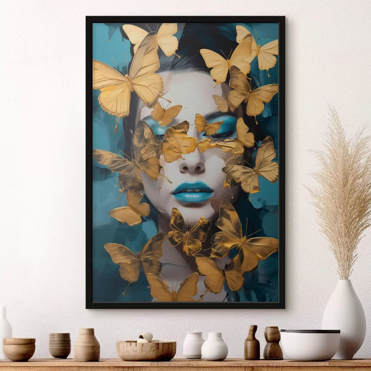 Poster Porträt eines Mädchens mit Schmetterlingen f44583