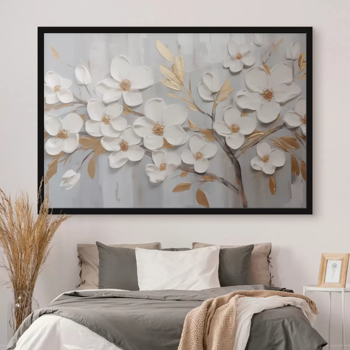 Poster Weiße Blumen Nachahmung Malerei f44586