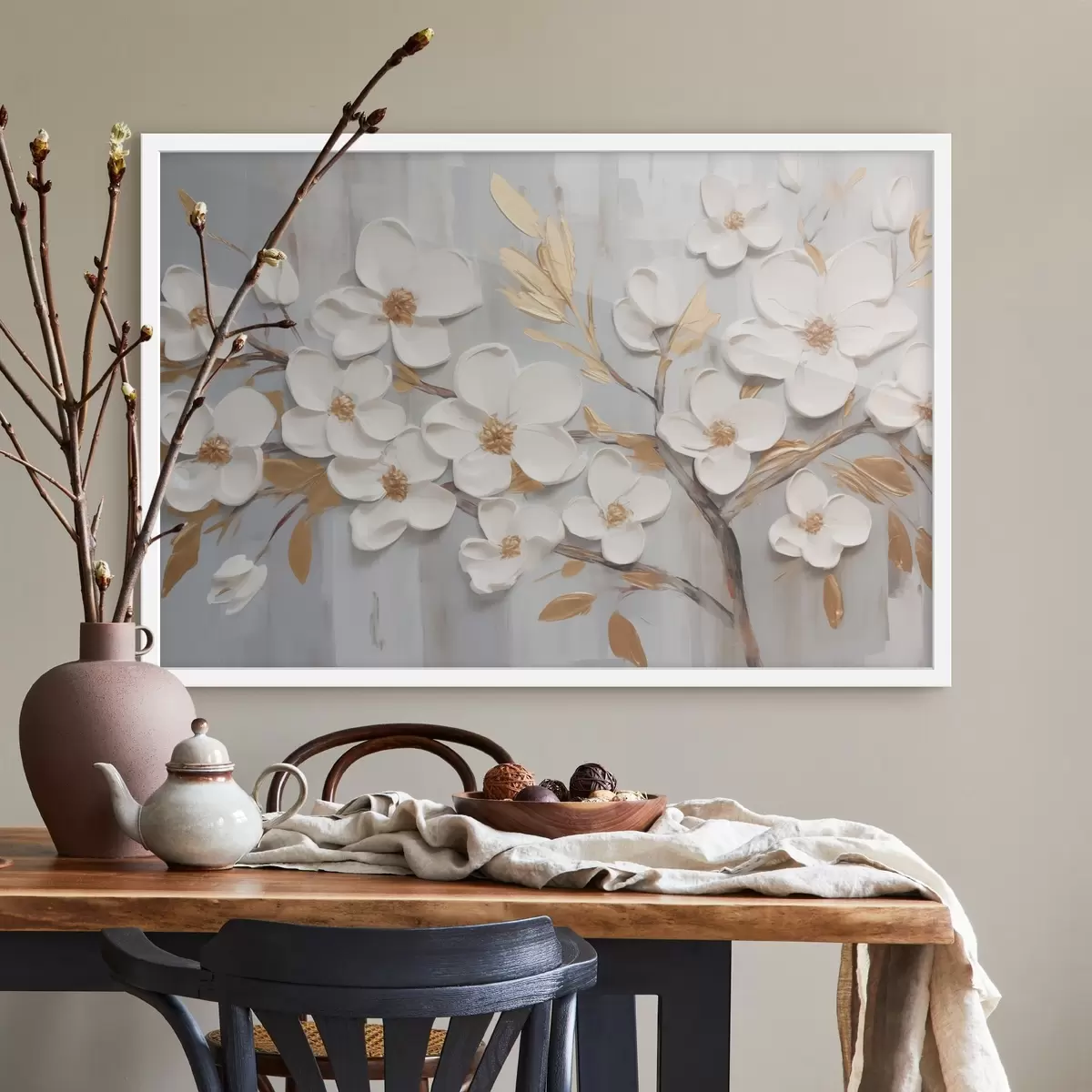 Poster Weiße Blumen Nachahmung Malerei f44586