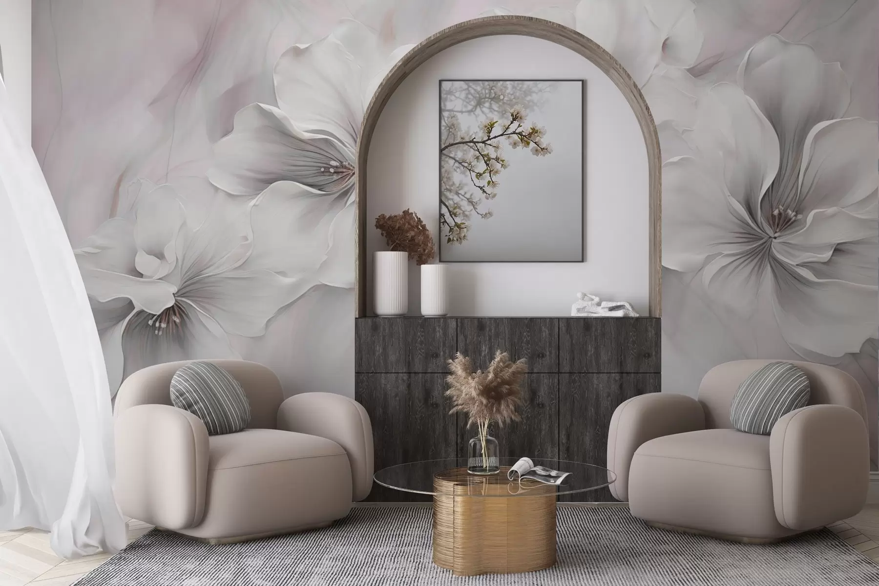 Fototapete Ölgemälde Blumen auf rosa Hintergrund w04047v1