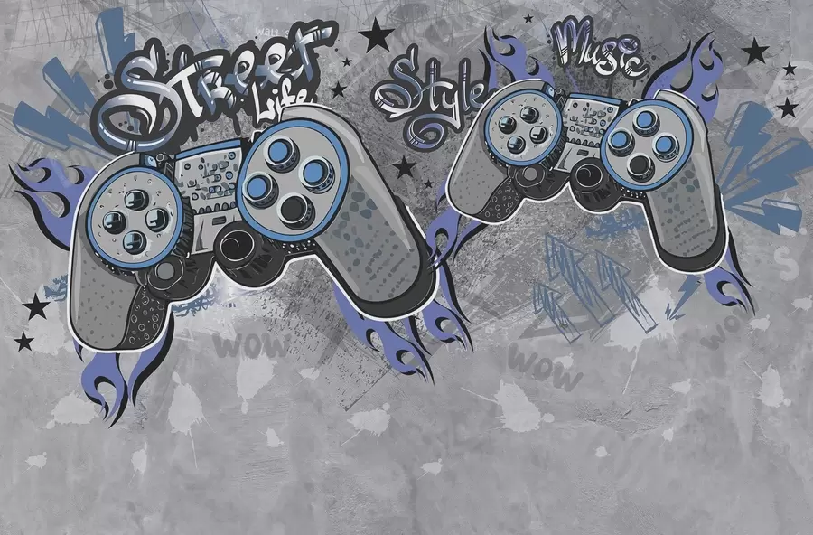 Fototapete Konsolen im Street-Art-Stil an der Grunge-Wand w04054