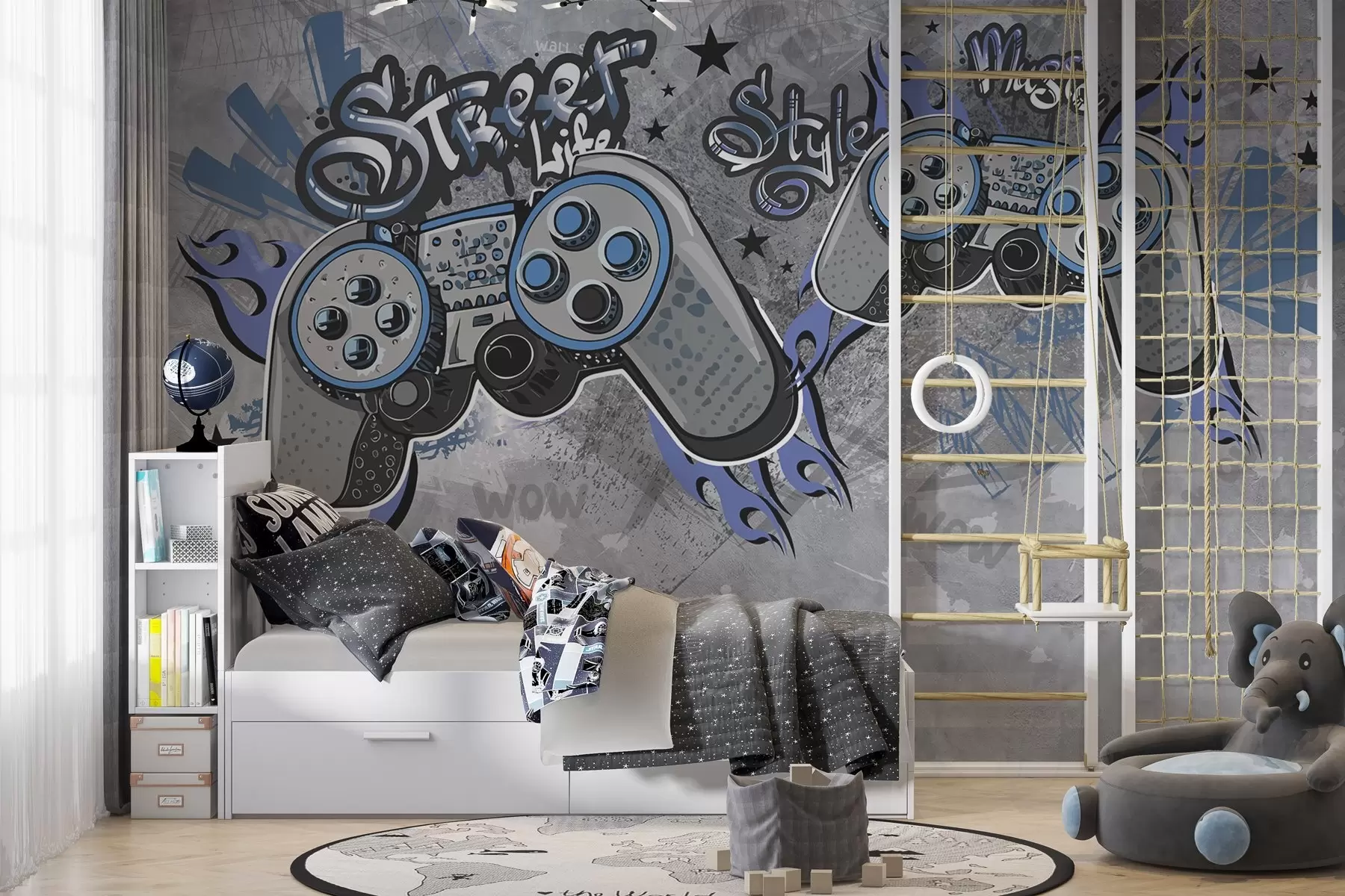 Fototapete Konsolen im Street-Art-Stil an der Grunge-Wand w04054