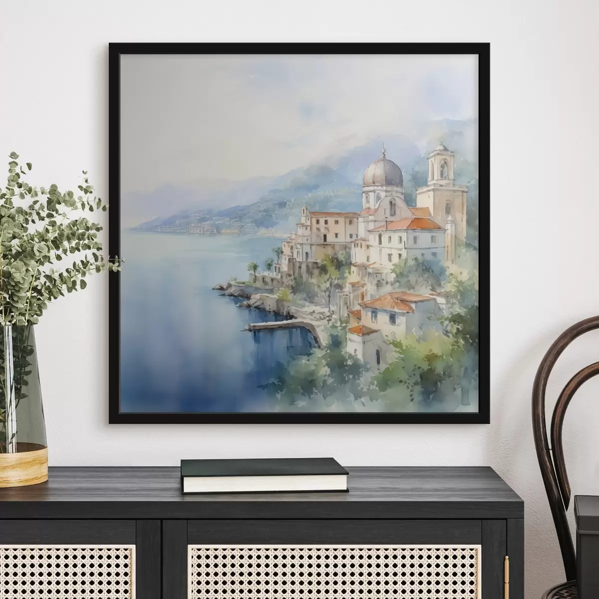 Poster Stadt am Meer Nachahmung von Aquarell f44635