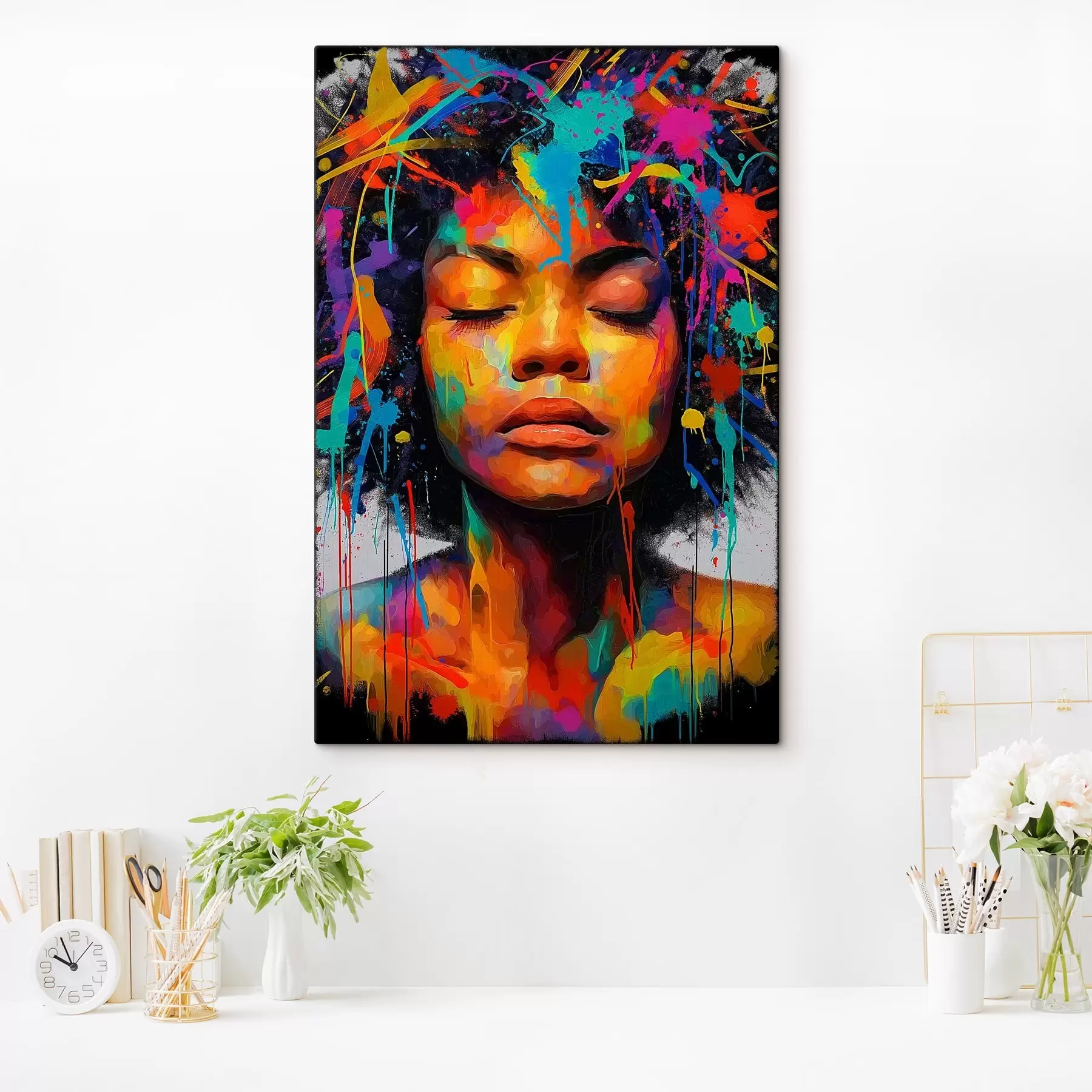 Fototapete Mädchen in hellen Farben, abstrakter Stil s44618