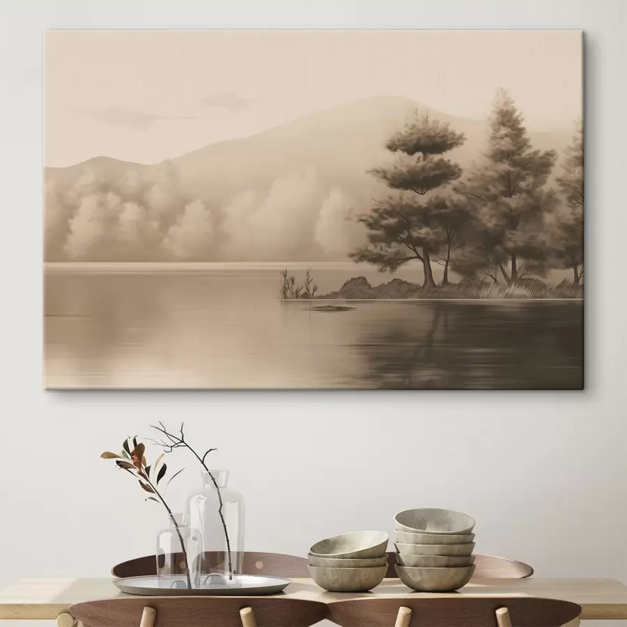 Wandbilder See und Bäume in Sepia s44633