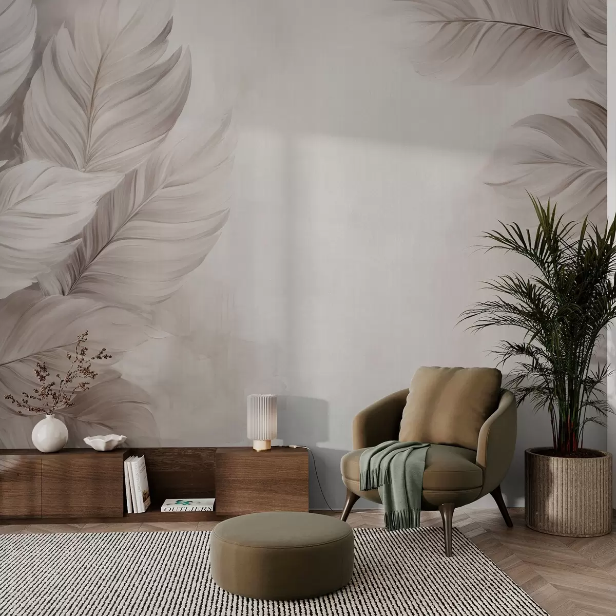 Fototapete Beige Blätter w09175