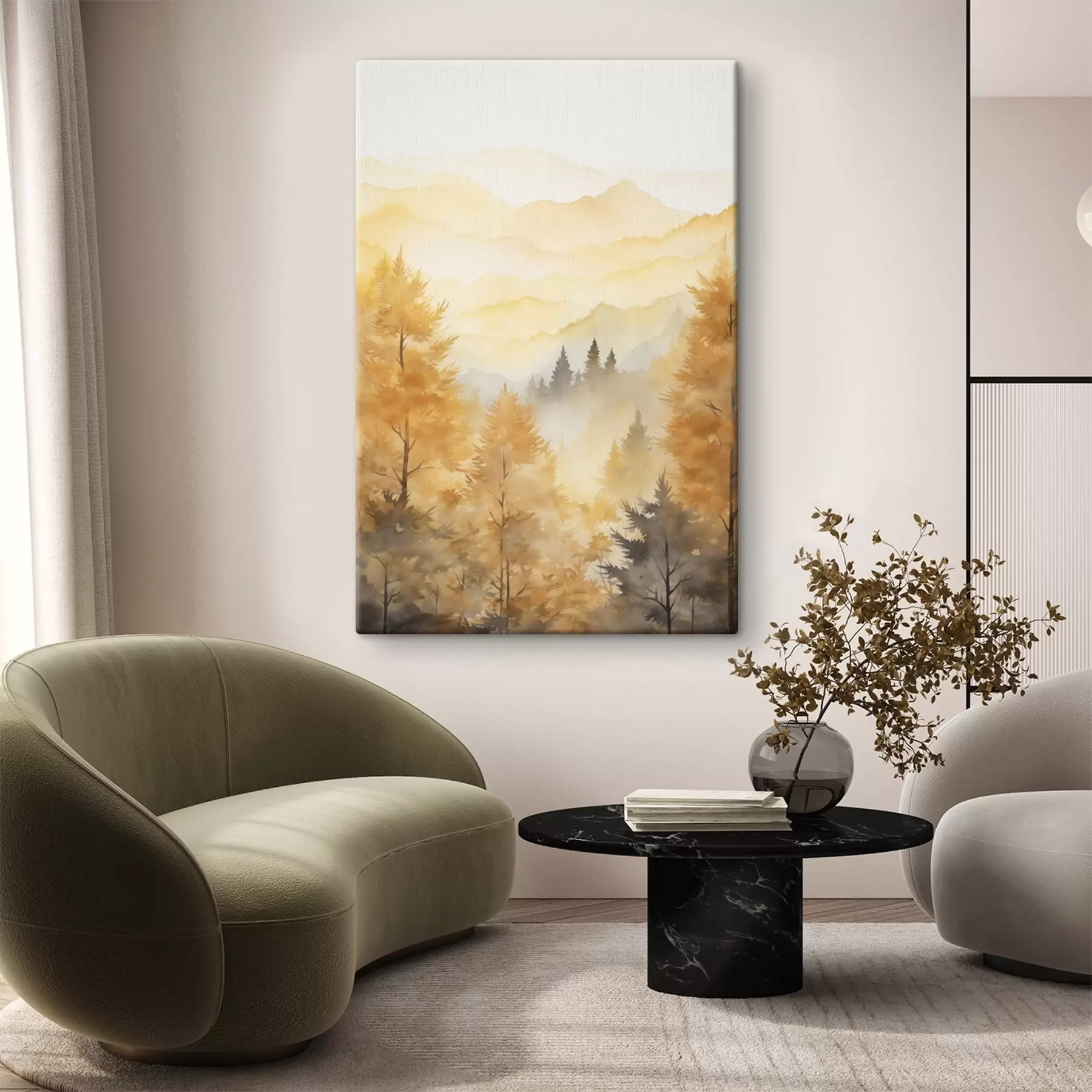 Wandbilder Schöner Herbstwald mit Bergen im Hintergrund s44614