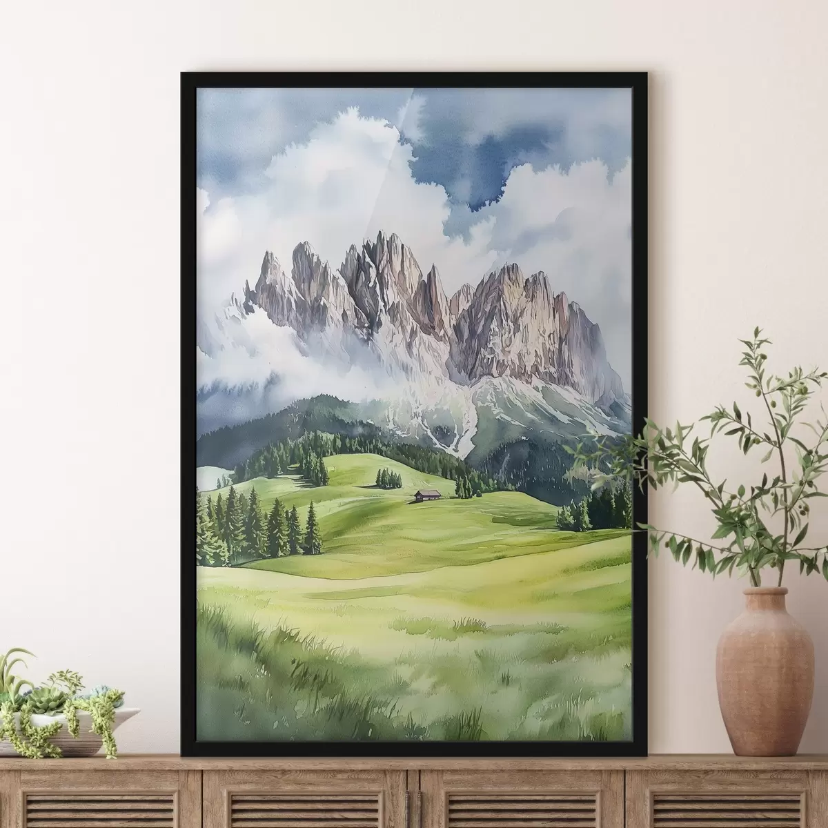 Poster Dolomiten, Alpen, Italien, Landschaft, Aquarellstil f44601