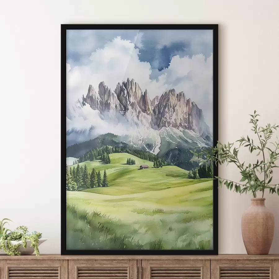 Fototapete Dolomiten, Alpen, Italien, Landschaft, Aquarellstil f44601