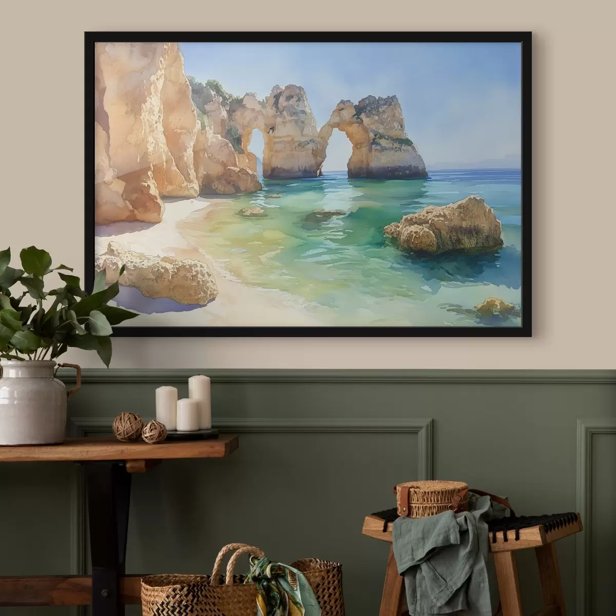 Poster Meeresstrand mit Felsklippen, Portugal, Sommer, aquamarin f44608