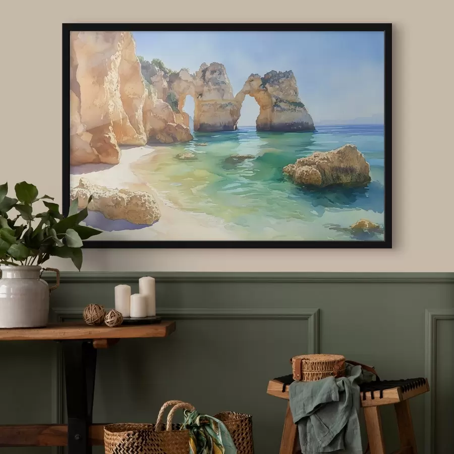 Fototapete Meeresstrand mit Felsklippen, Portugal, Sommer, aquamarin f44608