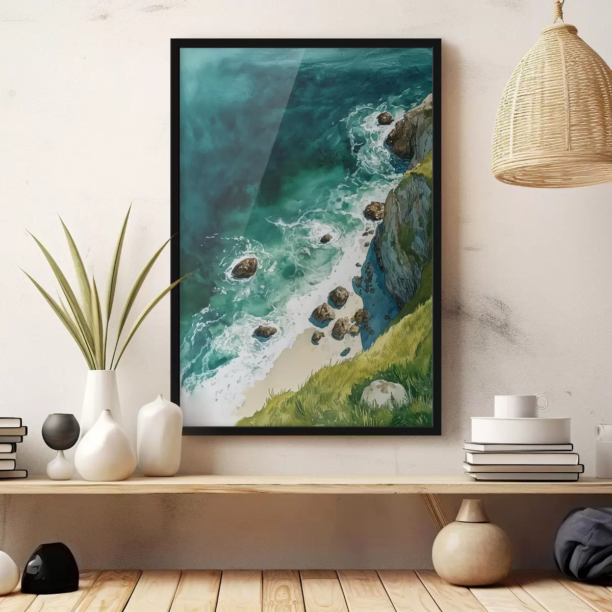 Poster Aquamarinblaues Wasser, Ozean, Felsklippen, Portugal f44617