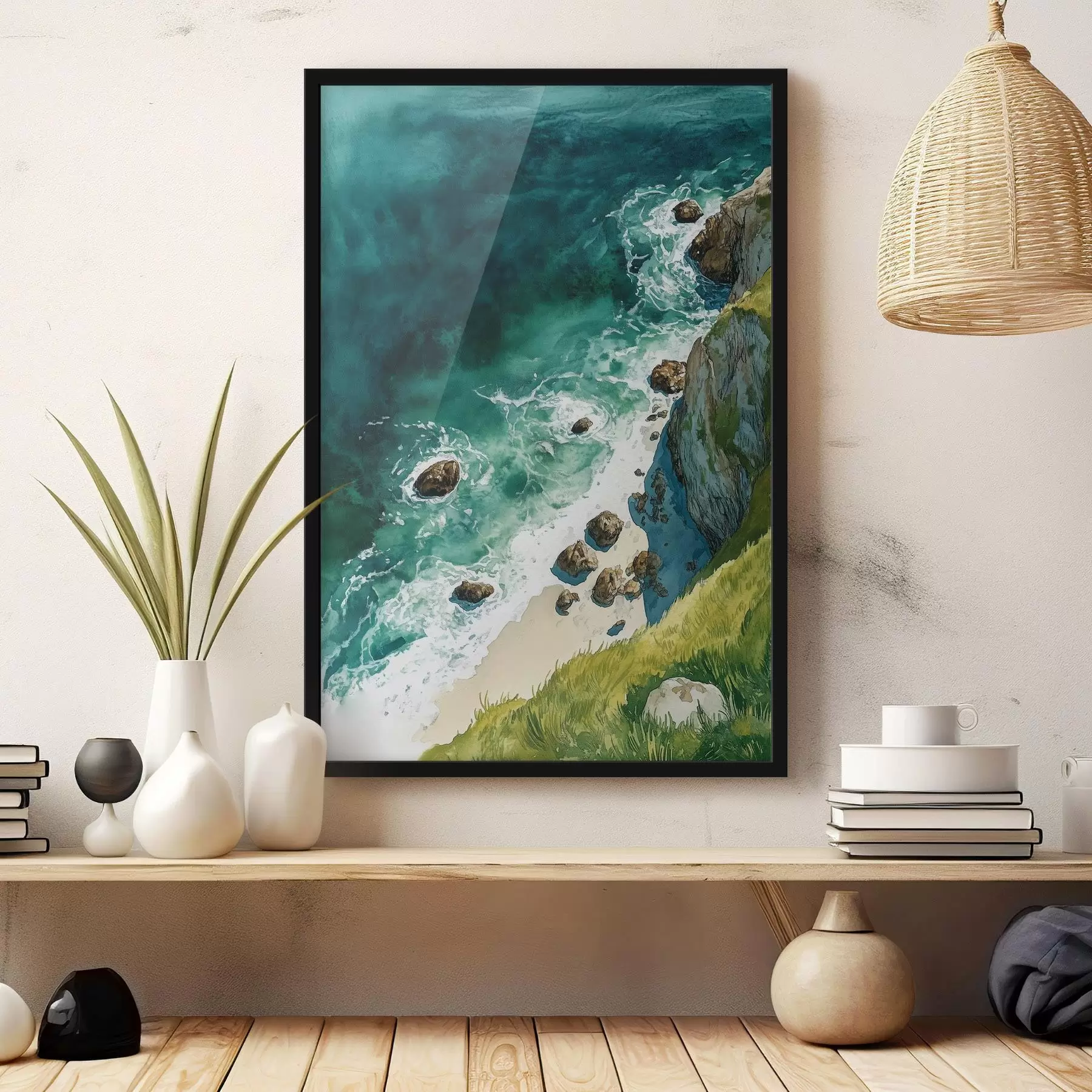 Wandbilder Aquamarinblaues Wasser, Ozean, Felsklippen, Portugal f44617