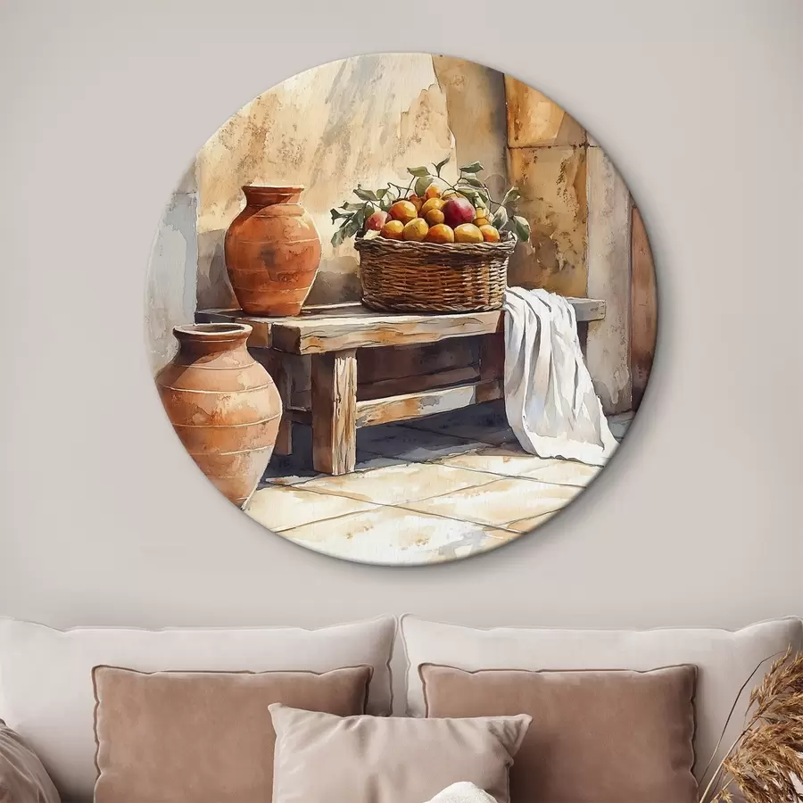 Wandbilder Ästhetische Vasen und Weidenkorb mit Orangen, Toskana, rustikaler Stil r44605