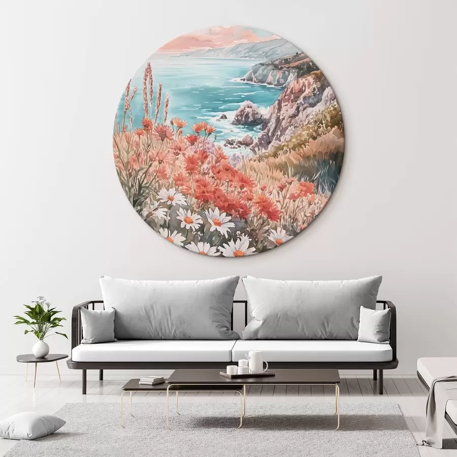 Wandbilder Portugal Ozean Küste auf den Sonnenuntergang, Wiese Blumen r44612