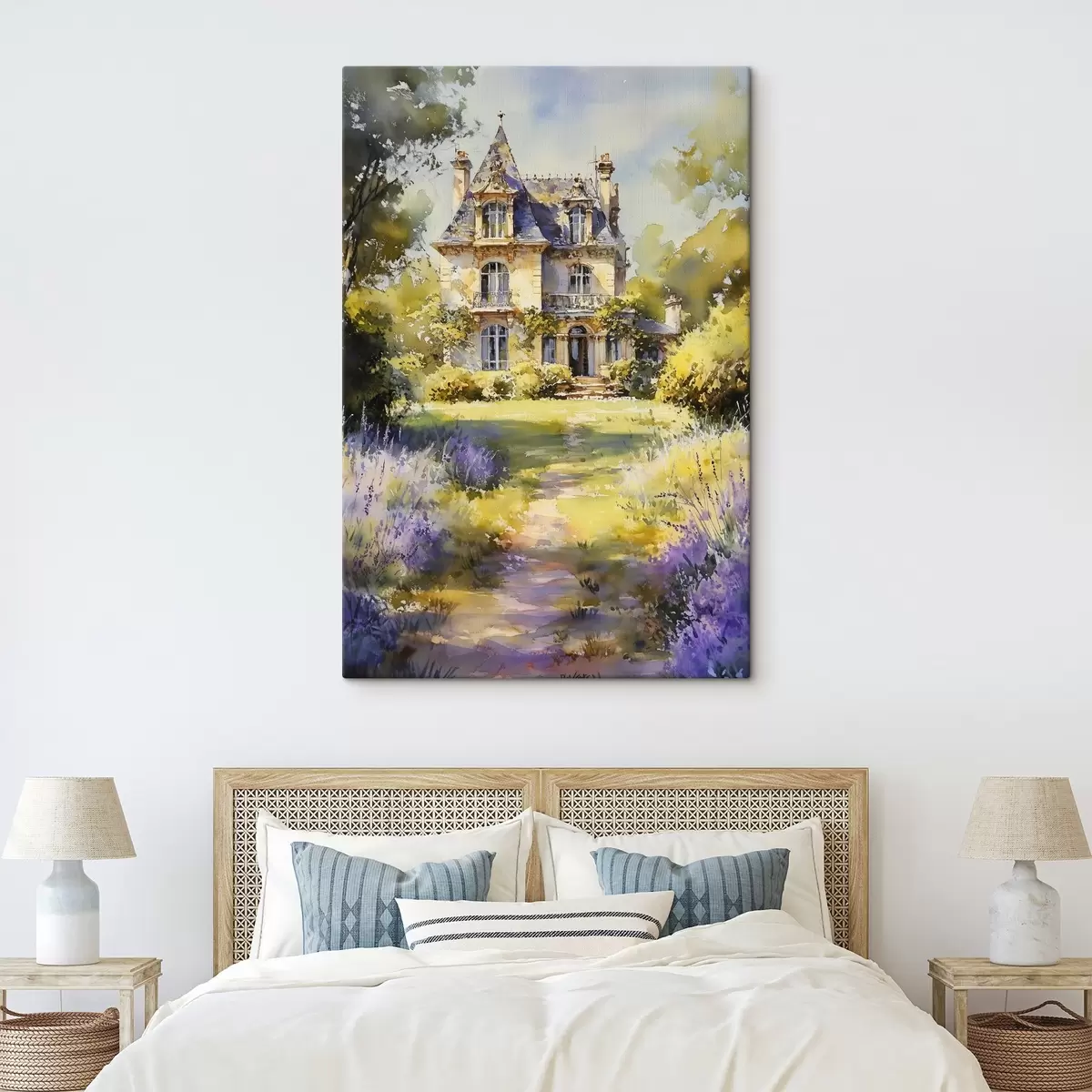 Wandbilder Französisches Landhaus, Aquarellstil, Lavendelfelder s44501