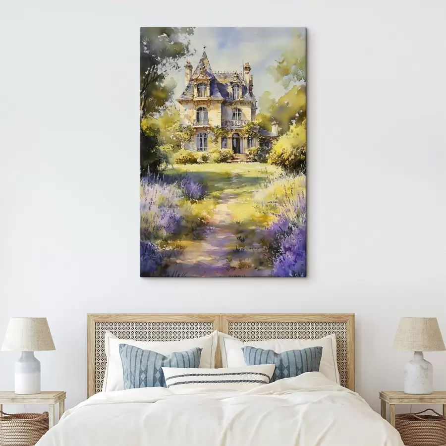 Wandbilder Französisches Landhaus, Aquarellstil, Lavendelfelder s44501