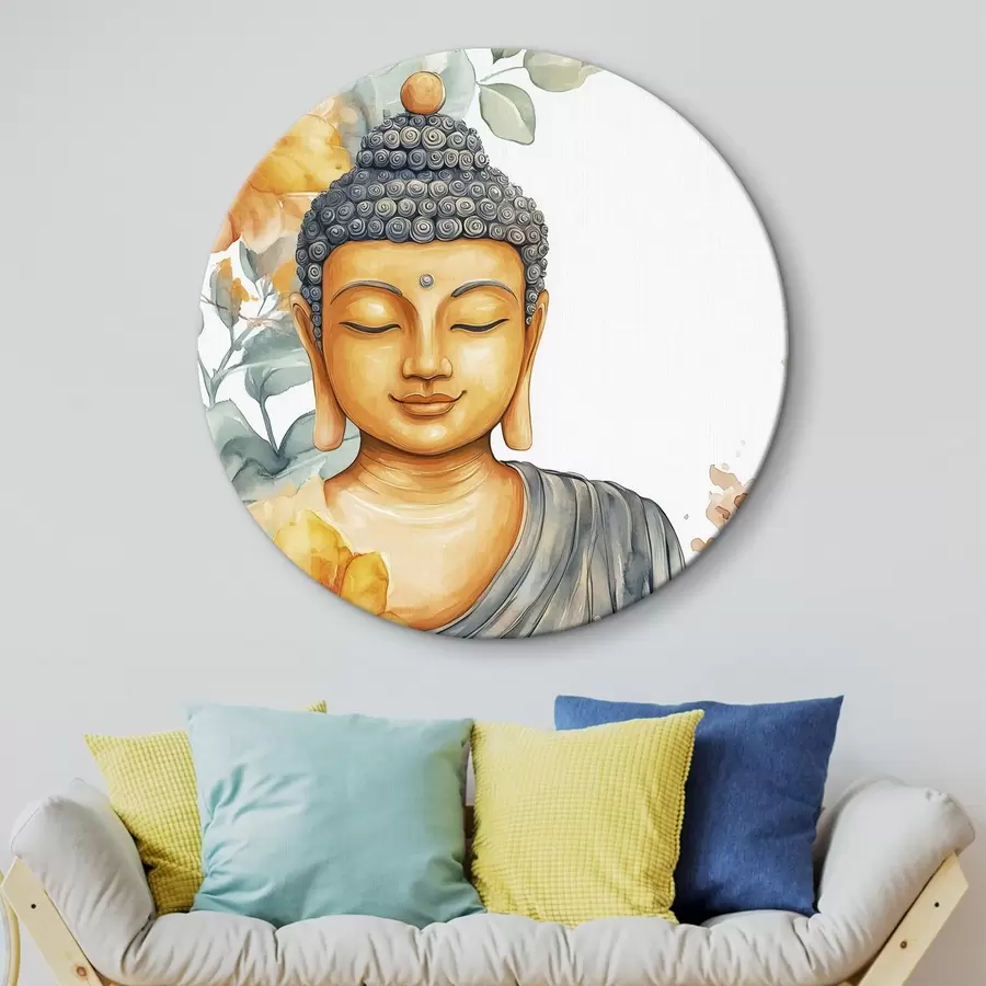 Wandbilder Buddha umgeben von orangefarbenen Blumen, Aquarellstil r44508
