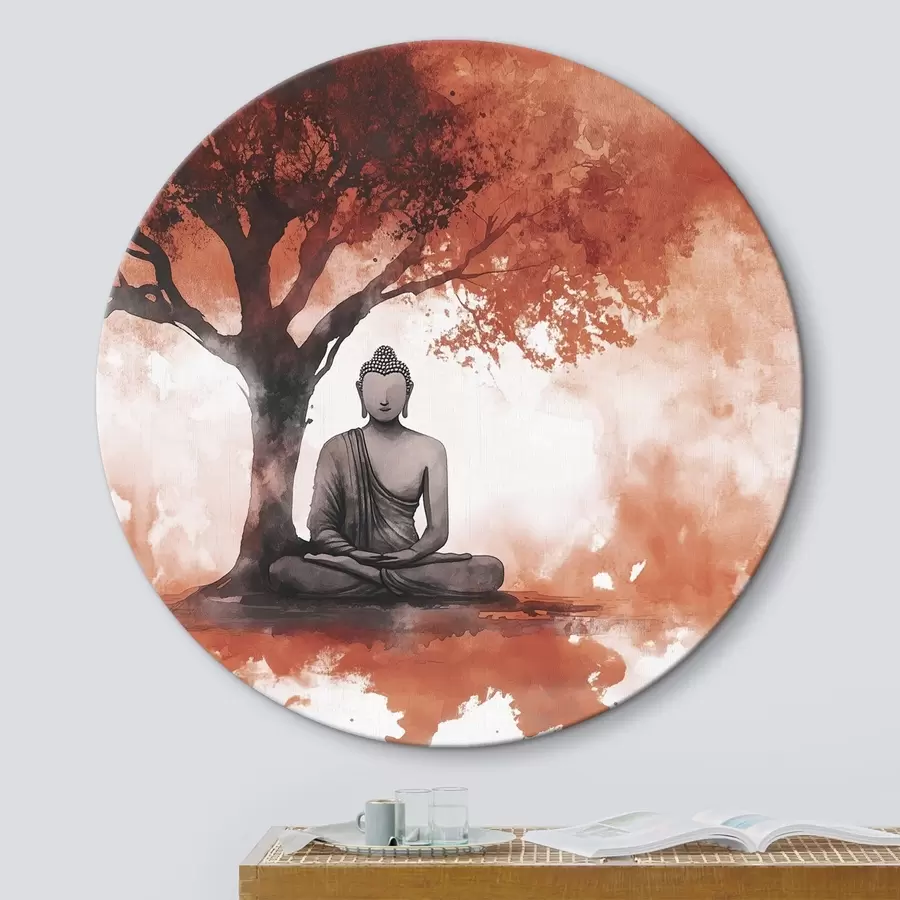 Wandbilder Buddha sitzt unter dem Baum, Meditation, spirituell, orange Farben r44512