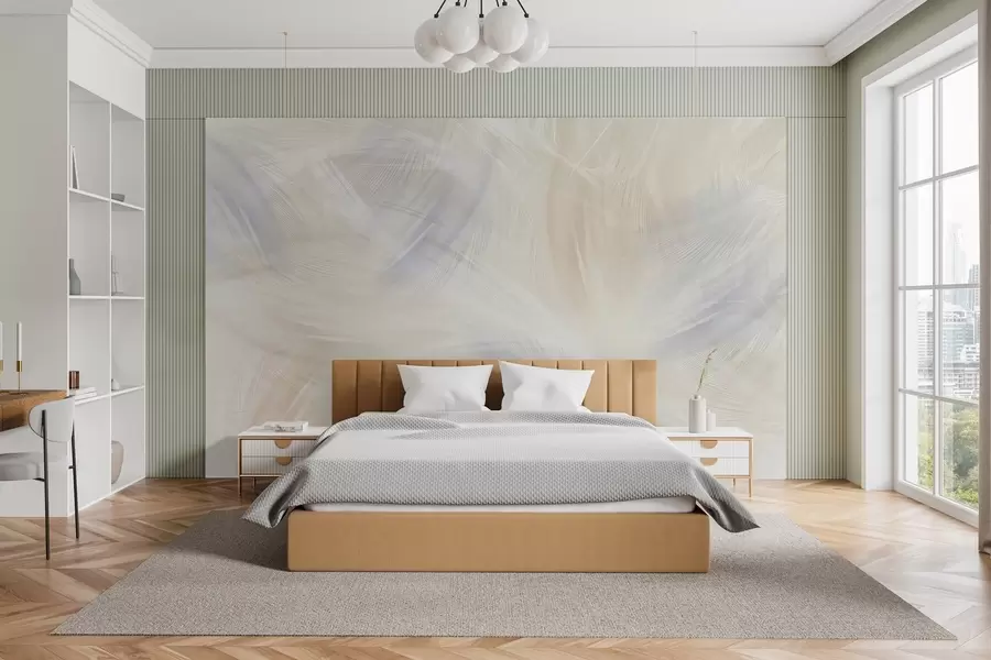 Fototapete luftige Federn in Blau- und Beigetönen w04071v2