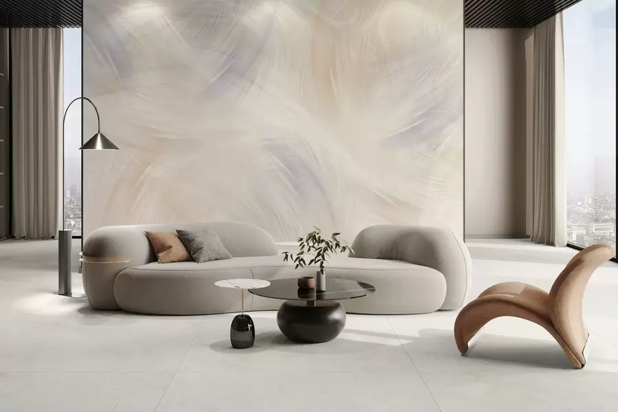 Fototapete luftige Federn in Blau- und Beigetönen w04071v2