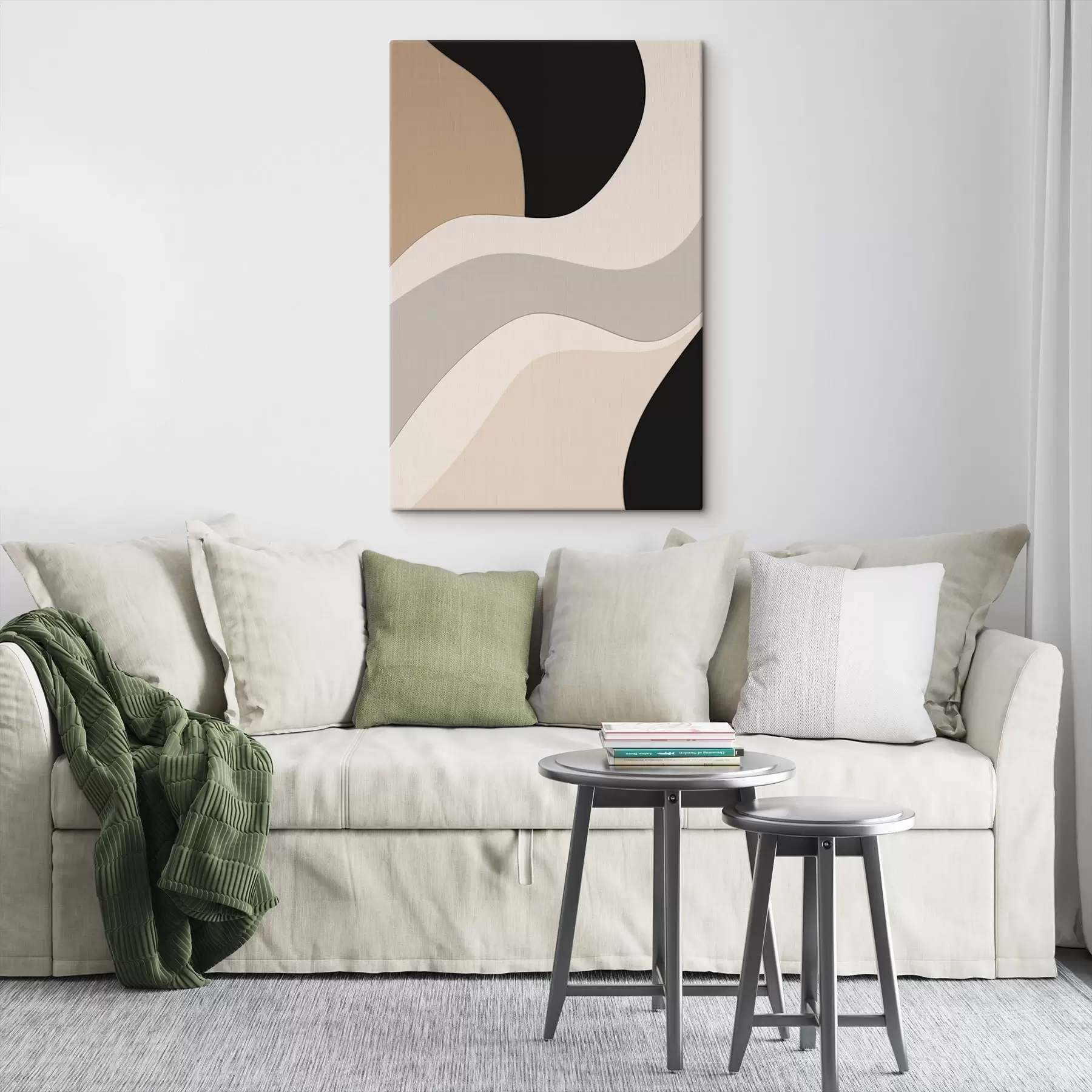 Wandbilder Abstrakte Wellen in Beige und Schwarz s44688